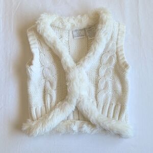 koala baby ivory cable knit sweater vest with faux fur trim 9 months baby girl